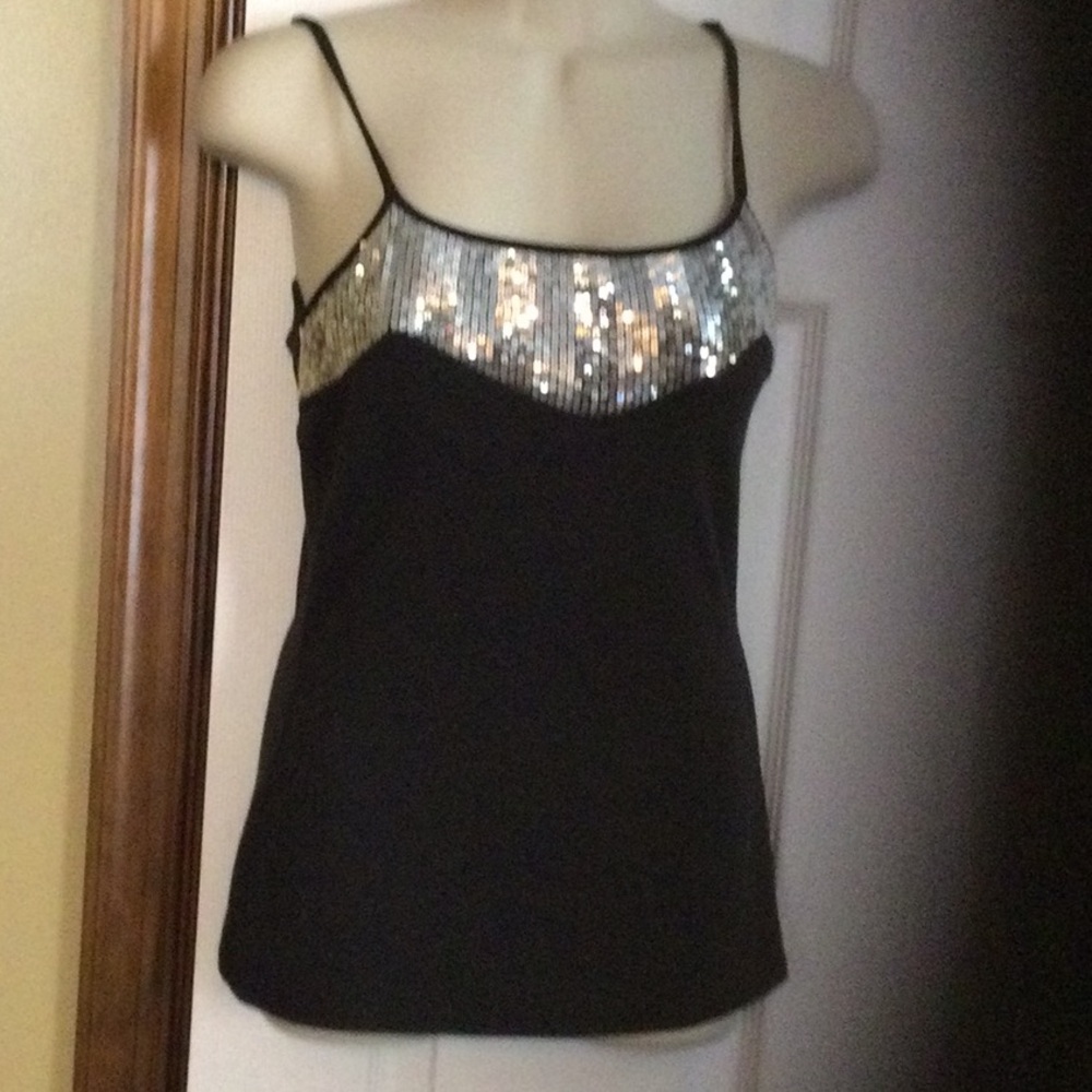 Express Black and Silver Sequin Camisole Top